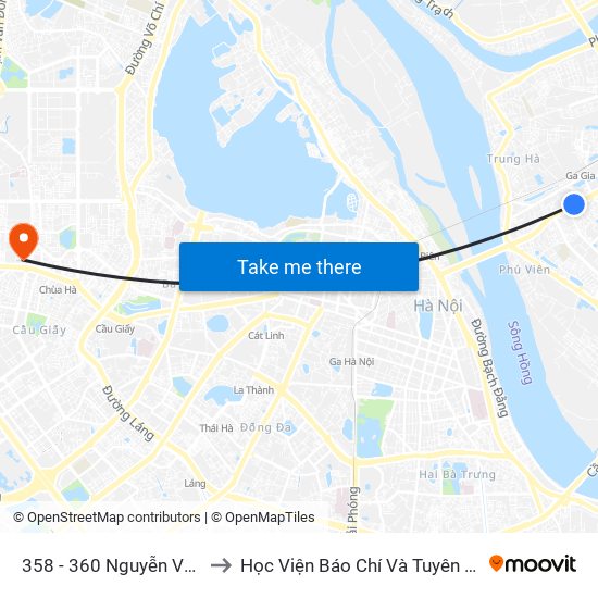 358 - 360 Nguyễn Văn Cừ to Học Viện Báo Chí Và Tuyên Truyền map