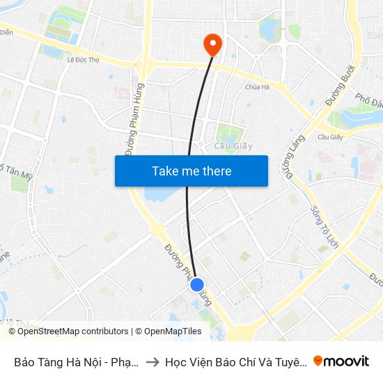 Bảo Tàng Hà Nội - Phạm Hùng to Học Viện Báo Chí Và Tuyên Truyền map