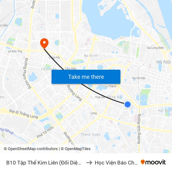 B10 Tập Thể Kim Liên (Đối Diện Ngõ 46b Phạm Ngọc Thạch) to Học Viện Báo Chí Và Tuyên Truyền map