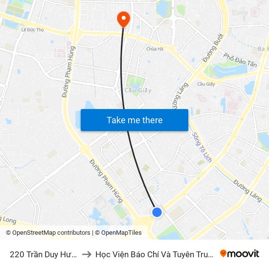 220 Trần Duy Hưng to Học Viện Báo Chí Và Tuyên Truyền map