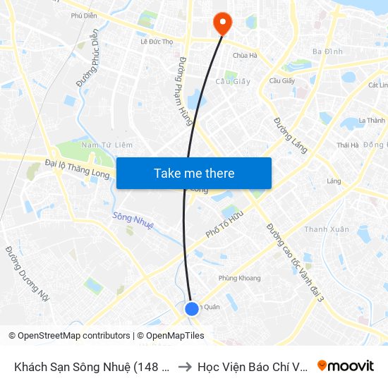 Khách Sạn Sông Nhuệ (148 Trần Phú- Hà Đông) to Học Viện Báo Chí Và Tuyên Truyền map