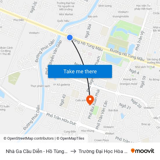 Nhà Ga Cầu Diễn - Hồ Tùng Mậu to Trường Đại Học Hòa Bình map