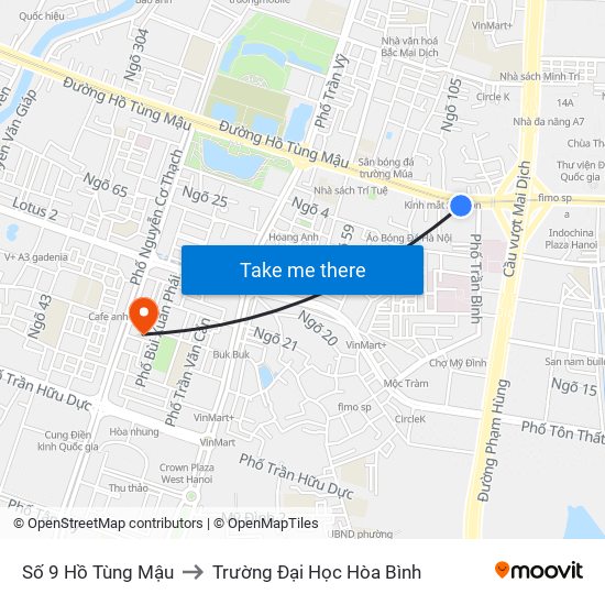 Số 9 Hồ Tùng Mậu to Trường Đại Học Hòa Bình map