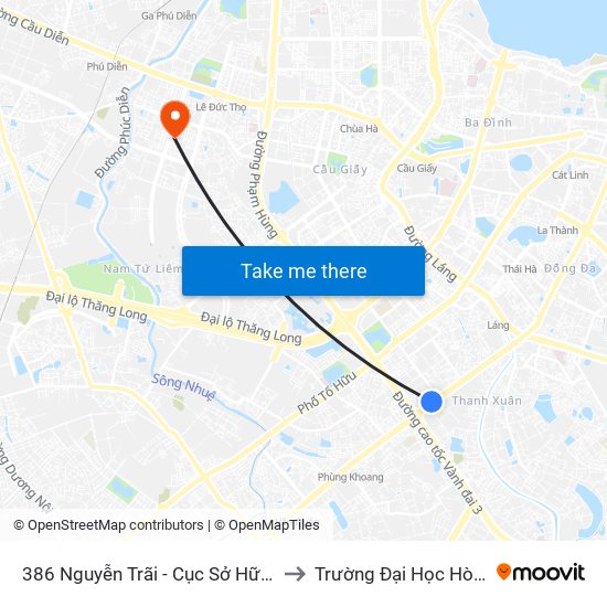 386 Nguyễn Trãi - Cục Sở Hữu Trí Tuệ to Trường Đại Học Hòa Bình map