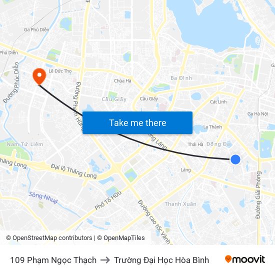 109 Phạm Ngọc Thạch to Trường Đại Học Hòa Bình map