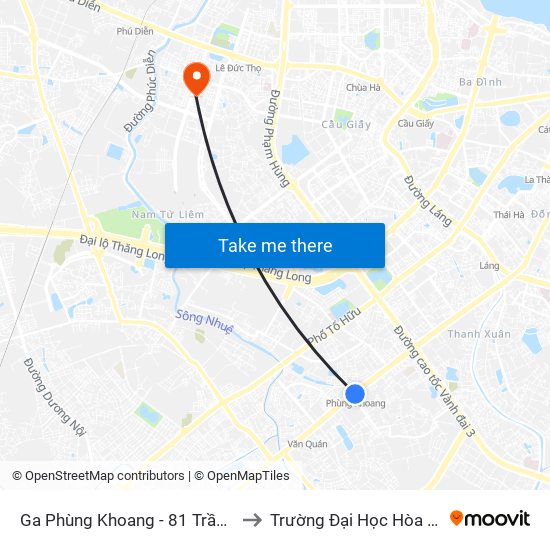 Ga Phùng Khoang - 81 Trần Phú to Trường Đại Học Hòa Bình map