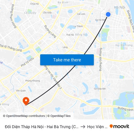 Đối Diện Tháp Hà Nội - Hai Bà Trưng (Cạnh 56 Hai Bà Trưng) to Học Viện Quân Y map