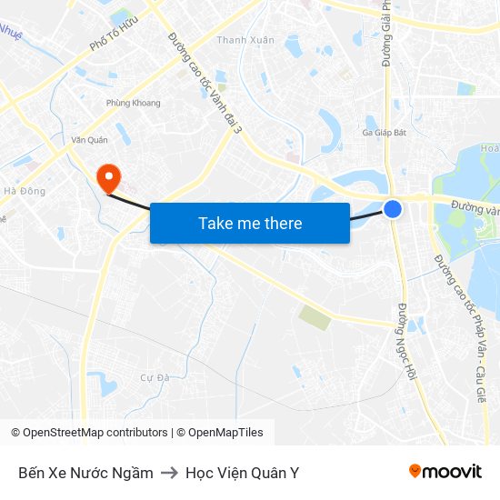 Bến Xe Nước Ngầm to Học Viện Quân Y map