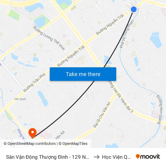 Sân Vận Động Thượng Đình - 129 Nguyễn Trãi to Học Viện Quân Y map