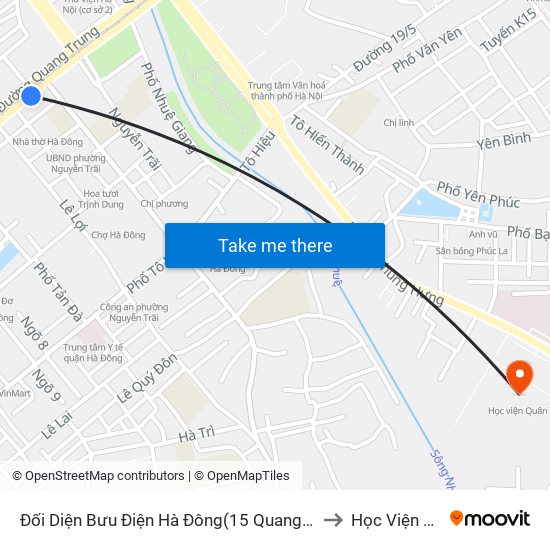 Đối Diện Bưu Điện Hà Đông(15 Quang Trung Hà Đông) to Học Viện Quân Y map