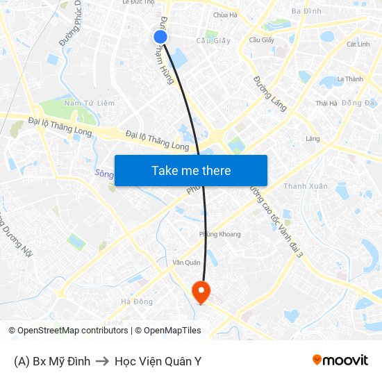 (A) Bx Mỹ Đình to Học Viện Quân Y map