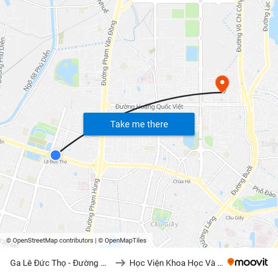 Ga Lê Đức Thọ - Đường Hồ Tùng Mậu to Học Viện Khoa Học Và Công Nghệ map