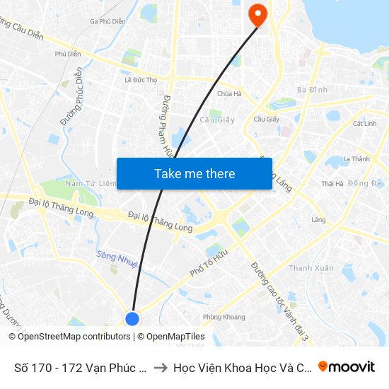 Số 170 - 172 Vạn Phúc - Hà Đông to Học Viện Khoa Học Và Công Nghệ map