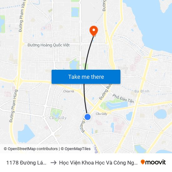 1178 Đường Láng to Học Viện Khoa Học Và Công Nghệ map