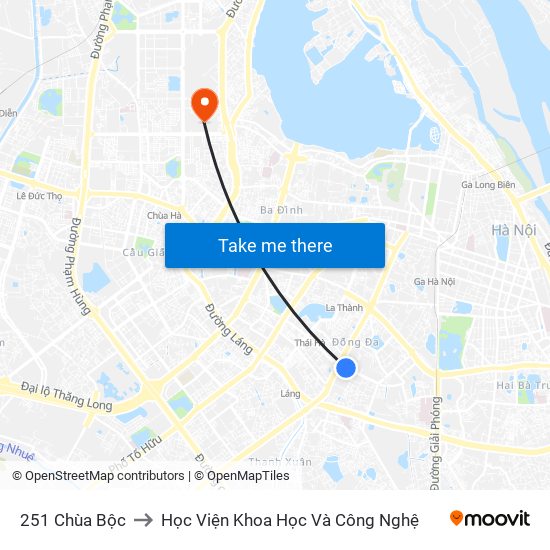 251 Chùa Bộc to Học Viện Khoa Học Và Công Nghệ map