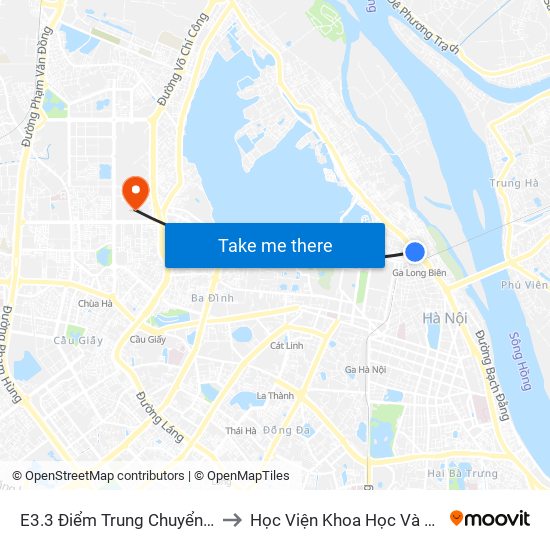 E3.3 Điểm Trung Chuyển Long Biên to Học Viện Khoa Học Và Công Nghệ map