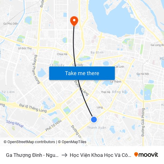 Ga Thượng Đình - Nguyễn Trãi to Học Viện Khoa Học Và Công Nghệ map