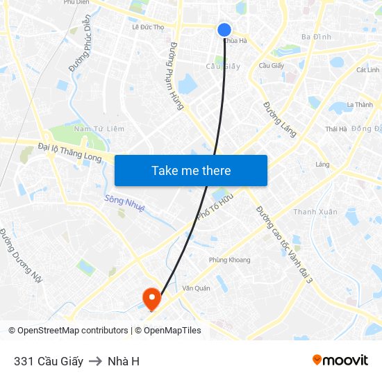 331 Cầu Giấy to Nhà H map