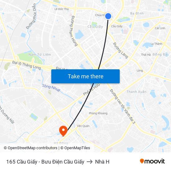 165 Cầu Giấy - Bưu Điện Cầu Giấy to Nhà H map