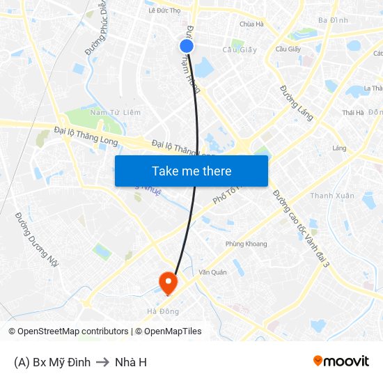 (A) Bx Mỹ Đình to Nhà H map