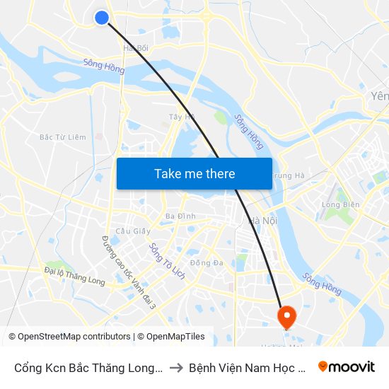 Cổng Kcn Bắc Thăng Long (Gần Cầu Vượt Bộ Hành) to Bệnh Viện Nam Học Và Hiếm Muộn Hà Nội map