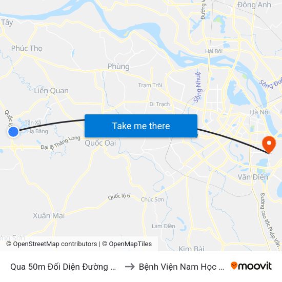 Qua 50m Đối Diện Đường Vào Trường Đh Fpt, Hòa Lạc to Bệnh Viện Nam Học Và Hiếm Muộn Hà Nội map