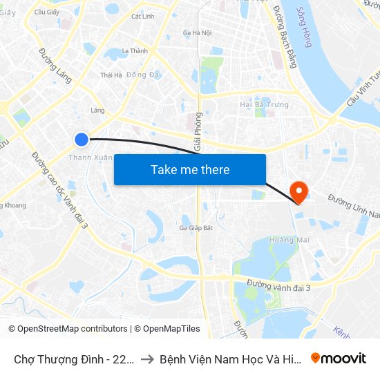 Chợ Thượng Đình - 224 Nguyễn Trãi to Bệnh Viện Nam Học Và Hiếm Muộn Hà Nội map