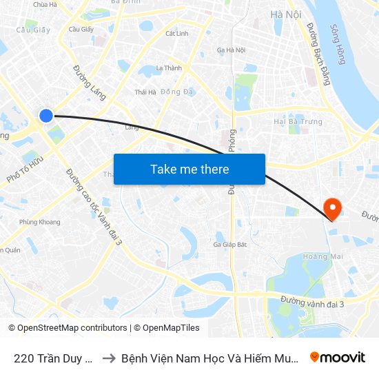 220 Trần Duy Hưng to Bệnh Viện Nam Học Và Hiếm Muộn Hà Nội map