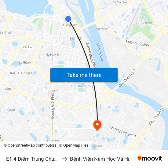 E1.4 Điểm Trung Chuyển Long Biên to Bệnh Viện Nam Học Và Hiếm Muộn Hà Nội map