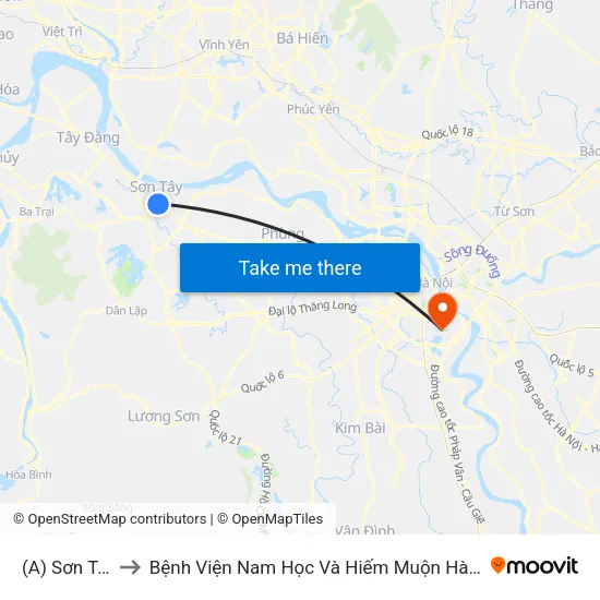 (A) Sơn Tây to Bệnh Viện Nam Học Và Hiếm Muộn Hà Nội map
