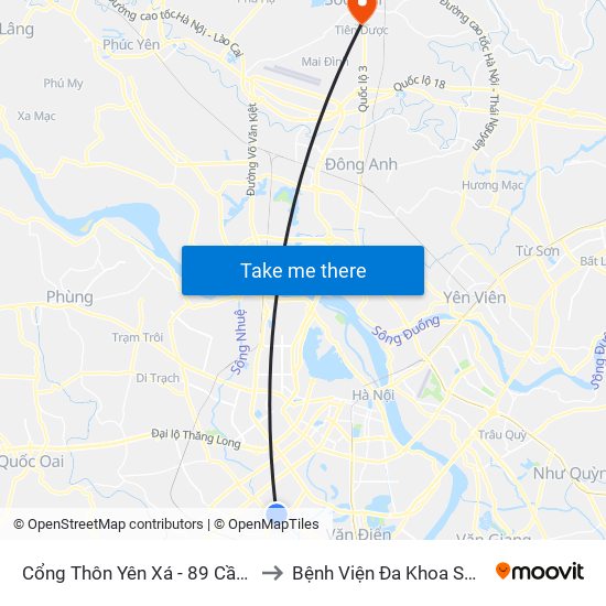 Cổng Thôn Yên Xá - 89 Cầu Bươu to Bệnh Viện Đa Khoa Sóc Sơn map