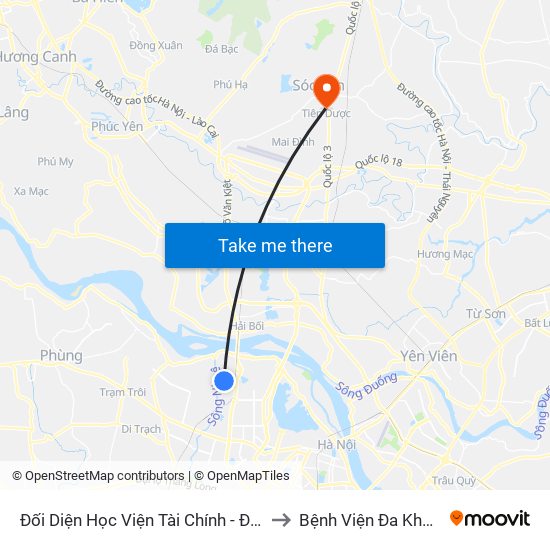 Đối Diện Học Viện Tài Chính - Đường Đức Thắng to Bệnh Viện Đa Khoa Sóc Sơn map