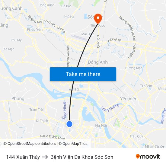 144 Xuân Thủy to Bệnh Viện Đa Khoa Sóc Sơn map