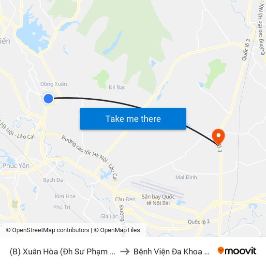 (B) Xuân Hòa (Đh Sư Phạm Hà Nội 2) to Bệnh Viện Đa Khoa Sóc Sơn map