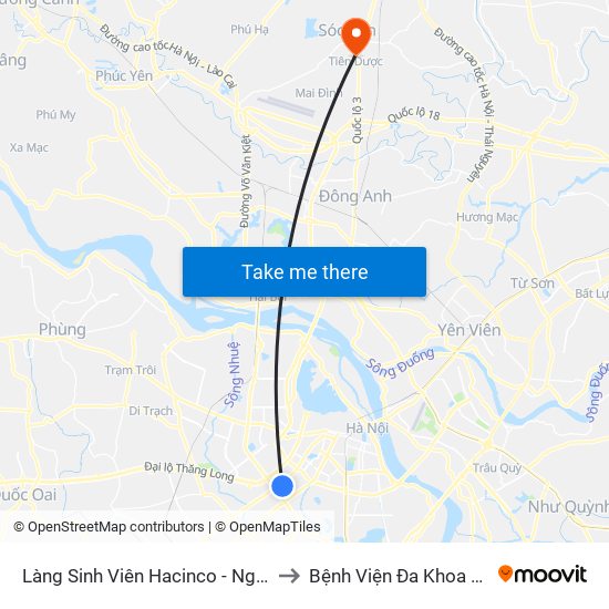 Làng Sinh Viên Hacinco - Nguyễn Tuân to Bệnh Viện Đa Khoa Sóc Sơn map