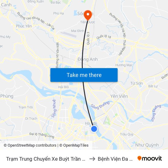 Trạm Trung Chuyển Xe Buýt Trần Khánh Dư (Khu Đón Khách) to Bệnh Viện Đa Khoa Sóc Sơn map