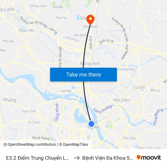 E3.2 Điểm Trung Chuyển Long Biên to Bệnh Viện Đa Khoa Sóc Sơn map