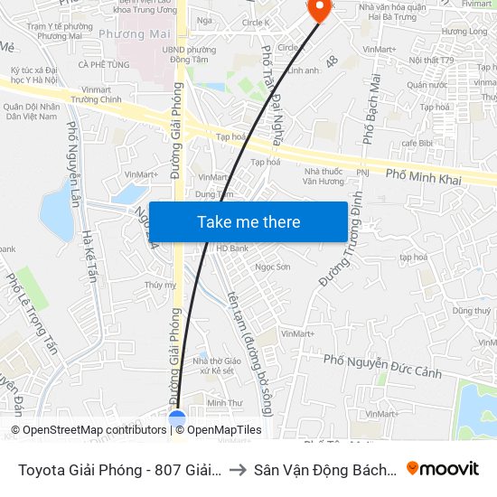 Toyota Giải Phóng - 807 Giải Phóng to Sân Vận Động Bách Khoa map