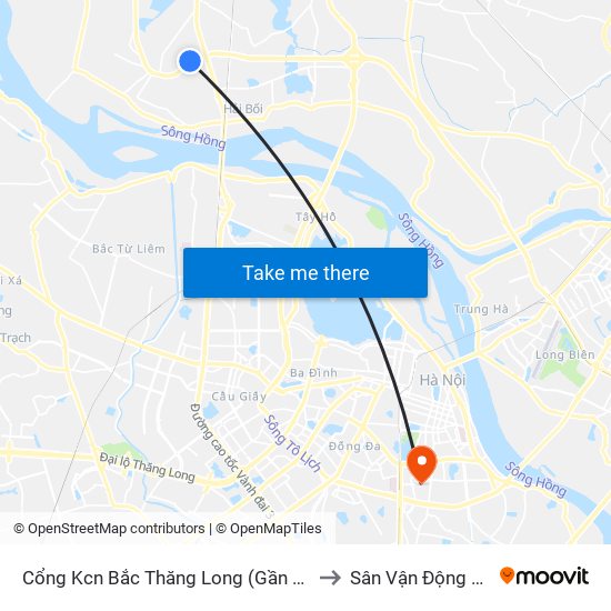 Cổng Kcn Bắc Thăng Long (Gần Cầu Vượt Bộ Hành) to Sân Vận Động Bách Khoa map