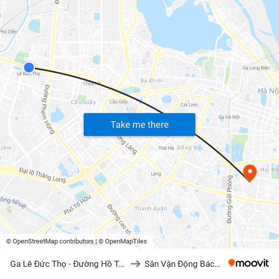 Ga Lê Đức Thọ - Đường Hồ Tùng Mậu to Sân Vận Động Bách Khoa map