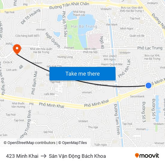 423 Minh Khai to Sân Vận Động Bách Khoa map