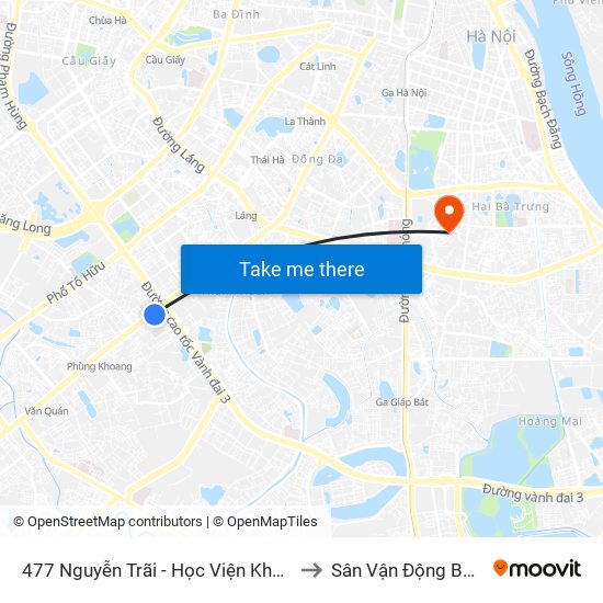 477 Nguyễn Trãi - Học Viện Khoa Học Xã Hội to Sân Vận Động Bách Khoa map