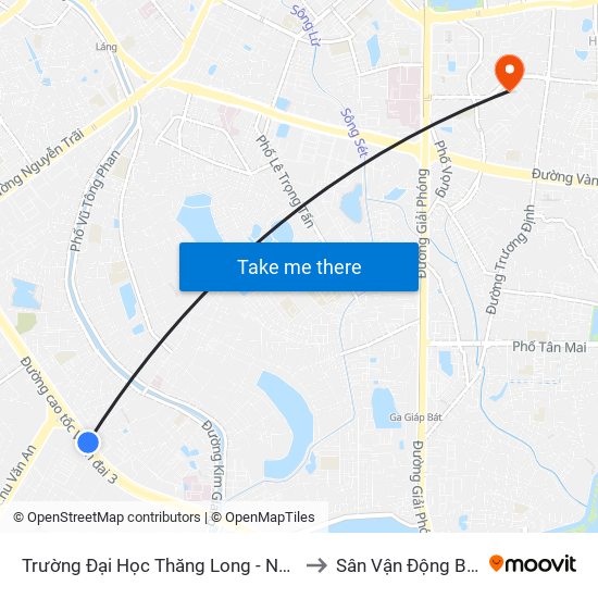 Trường Đại Học Thăng Long - Nghiêm Xuân Yêm to Sân Vận Động Bách Khoa map