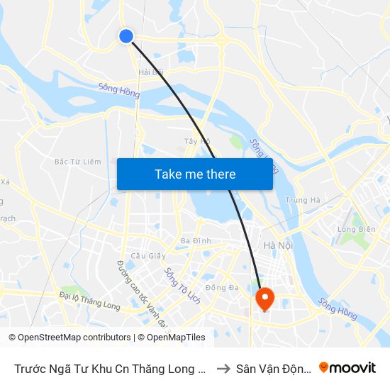 Trước Ngã Tư Khu Cn Thăng Long 100m (Chiều Nội Bài - Hà Nội) to Sân Vận Động Bách Khoa map