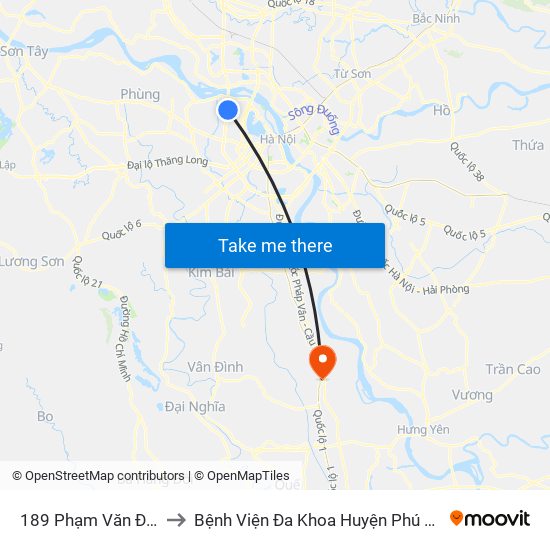 189 Phạm Văn Đồng to Bệnh Viện Đa Khoa Huyện Phú Xuyên map