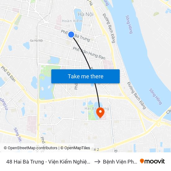 48 Hai Bà Trưng - Viện Kiểm Nghiệm Thuốc Trung Ương to Bệnh Viện Phổi Hà Nội map