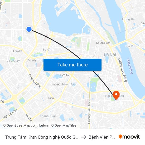 Trung Tâm Khtn Công Nghệ Quốc Gia - 18 Hoàng Quốc Việt to Bệnh Viện Phổi Hà Nội map