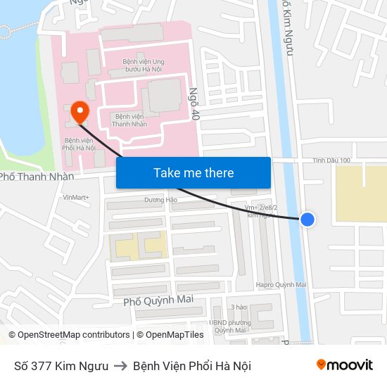 Số 377 Kim Ngưu to Bệnh Viện Phổi Hà Nội map