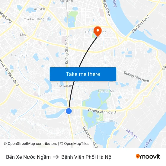 Bến Xe Nước Ngầm to Bệnh Viện Phổi Hà Nội map