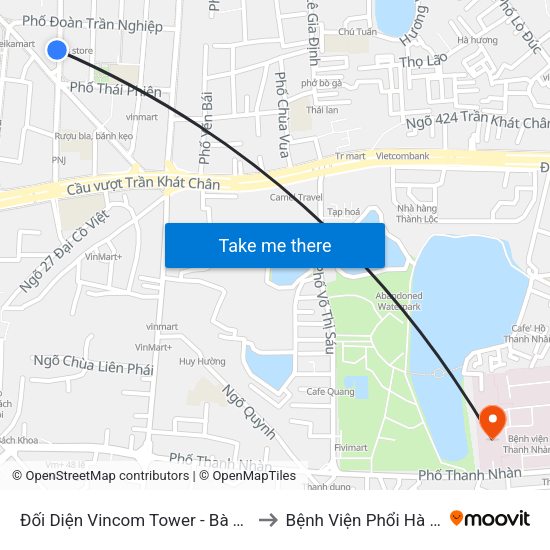 Đối Diện Vincom Tower - Bà Triệu to Bệnh Viện Phổi Hà Nội map